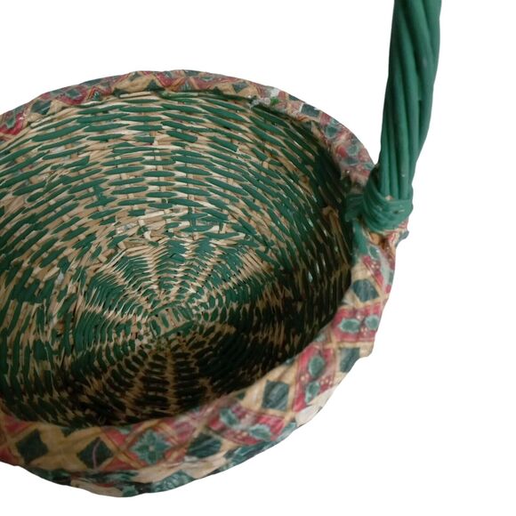 🎄🧺1980s Decoupage Wicker Basket Floral Red Green White Vintage Decor 💐 - Picture 13 of 16